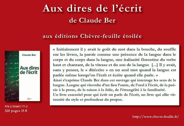 NEWS FEV 2012 - PARUTION: "AUX DIRES DE L'ECRIT" de C. BER - SPECTACLE: "AINSI DES BRIBES" de F. WOLF-MICHAUX - FILM "APRES LE SILENCE" de ST. BÜRGER, J. OTT sous la direction de MARCUS VETTER NEWS FEV 2012 - PARUTION: "AUX DIRES DE L'ECRIT" de C. BER - SPECTACLE: "AINSI DES BRIBES" de F. WOLF-MICHAUX - FILM "APRES LE SILENCE" de ST. BÜRGER, J. OTT sous la direction de MARCUS VETTER