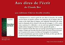 PARUTION DE "AUX DIRE DE L'ÉCRIT" de Claude BER Ed. Chèvre feuille Etoilée