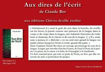 PARUTION DE "AUX DIRE DE L'ÉCRIT" de Claude BER Ed. Chèvre feuille Etoilée PARUTION DE "AUX DIRE DE L'ÉCRIT" de Claude BER Ed. Chèvre feuille Etoilée