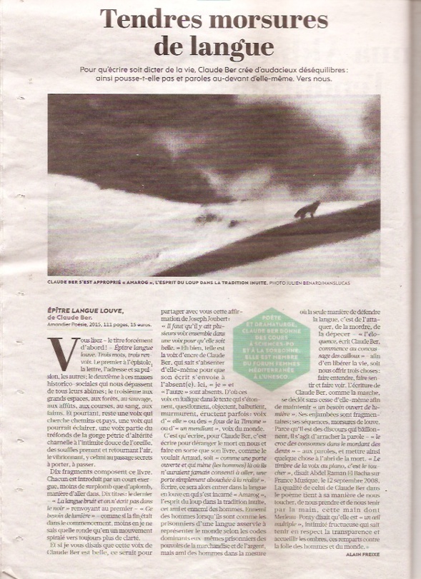 L'HUMANITÉ 6 AOÛT 2015: Article d'Alain Freixe sur EPÎTRE LANGUE LOUVE L'HUMANITÉ 6 AOÛT 2015: Article d'Alain Freixe sur EPÎTRE LANGUE LOUVE